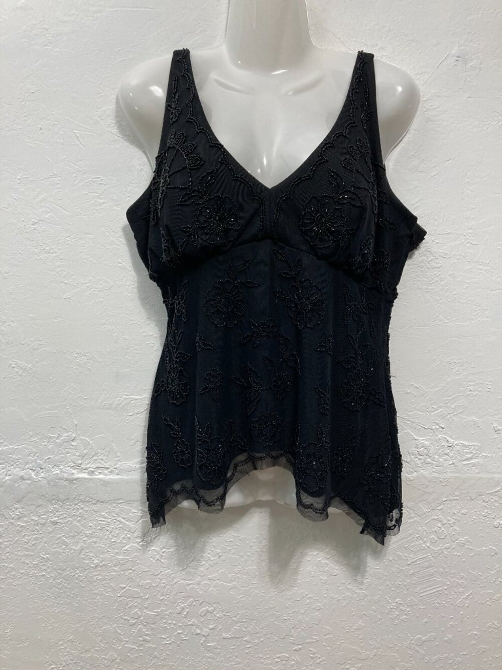 JS Collections Tank Top Babydoll Beaded Y2K Whimsigoth Mesh Romantic Black 16